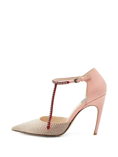 Pre-owned Dior Crystal-embellished T-bar Heeled Pumps In Pink