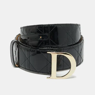 Pre-owned Dior D Buckle 90cm Belt Black Cannage Patent Leather