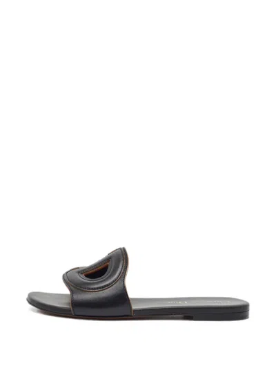 Pre-owned Dior D Club Leather Sandals In Black
