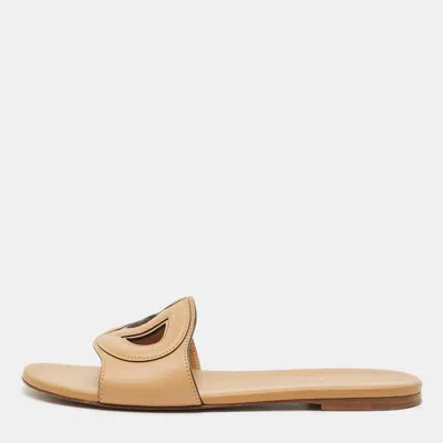 Pre-owned Dior D Club Size 38.5 Brown Leather Flat Slides