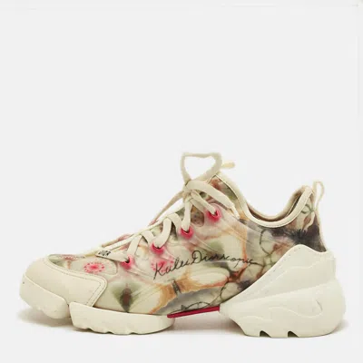 Pre-owned Dior D-connect Size 38 Multicolor Print Leather And Neoprene Kaleidoscopic Low Top Sneakers