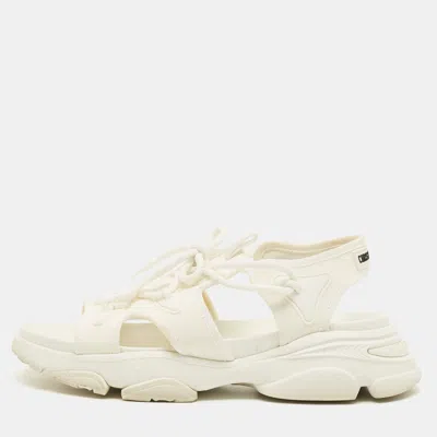 Pre-owned Dior D-connect Size 38.5 White Fabric And Rubber Flat Sandals