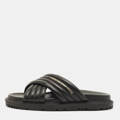 Pre-owned Dior D-cross Size 38 Black Leather Flat Slide
