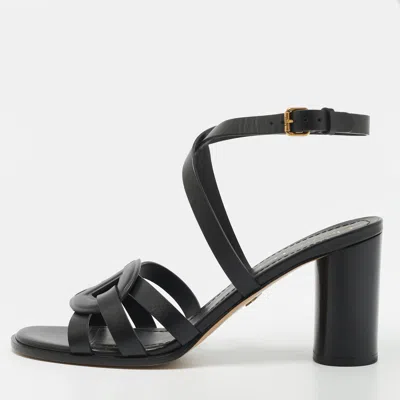 Pre-owned Dior D- Size 38.5 Black Leather Ankle Strap Sandals