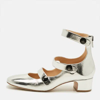 Pre-owned Dior D-doll Size 40.5 Silver Foil Leather Mary Jane Pumps