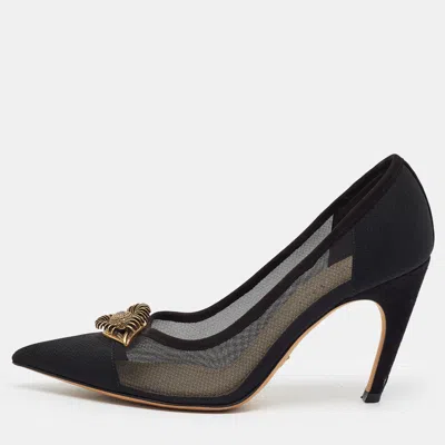 Pre-owned Dior D Eye Size 38 Black Mesh And Suede Pointed Toe Pumps