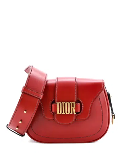 Pre-owned Dior D-fence Saddle Bag Leather Small Shoulder Bag In Red