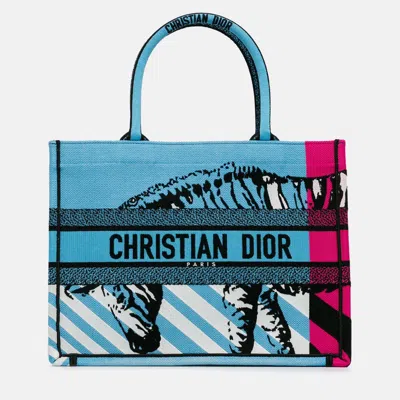 Pre-owned Dior D Jungle Pop Book Tote Blue Medium Multicolor Canvas Tote Bag