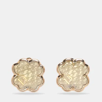 Pre-owned Dior D Logo Clover Gold Tone Clip On Earrings