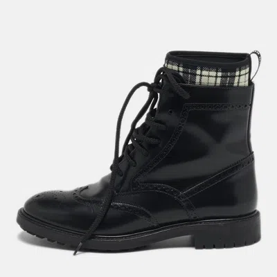 Pre-owned Dior D-order Size 39 Black Leather Combat Boots