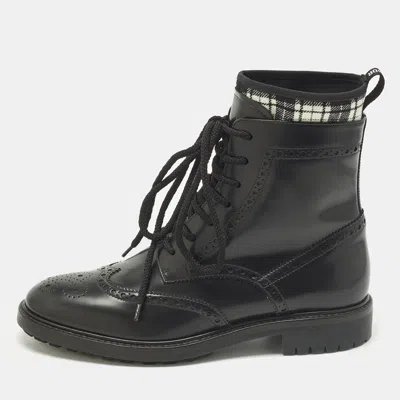 Pre-owned Dior D-order Size 40 Black Leather Combat Boots