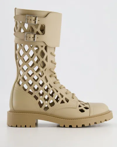 Dior D-trap Leather Combat Boots In Beige