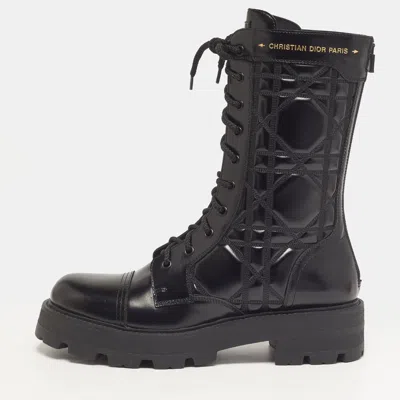 Pre-owned Dior D-unit Size 41 Black Leather Combat Boots