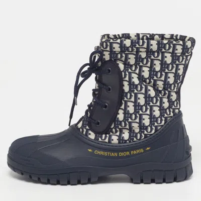 Pre-owned Dior D-venture Size 40 Navy Blue Oblique Fabric And Rubber Combat Boots