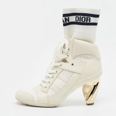 Pre-owned Dior D Zenith Size 37 Cream/white Knit Fabric Ankle Length Boots