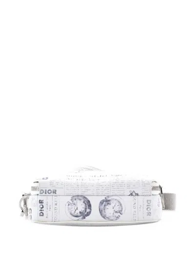 Pre-owned Dior Daniel Arsham Double Zip Pouch Newspaper Print Leather Crossbody Bag In Multicolour