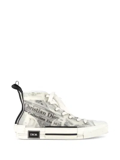 Pre-owned Dior Daniel Arsham Newspaper-print High-top Sneakers In White
