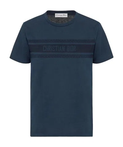 Dior Dark Blue Logo Pattern T-shirt