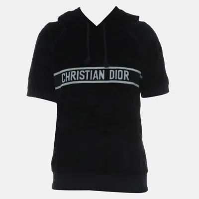 Pre-owned Dior Dark Blue Velour Logo Hooded Top S