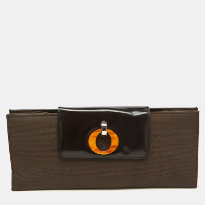 Pre-owned Dior Dark Brown Canvas And Leather Vintage Flap Clutch
