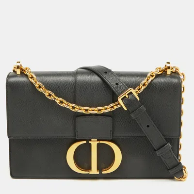 Pre-owned Dior Dark Grey Leather Small 30 Montaigne Flap Shoulder Bag