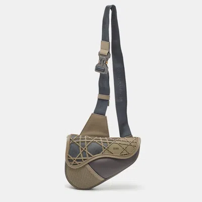 Pre-owned Dior Dark Grey Mesh Nylon And Cannage Rubber Saddle Crossbody Bag In Gray