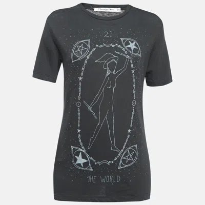 Pre-owned Dior Dark Grey Printed Cotton Jersey T-shirt Xs