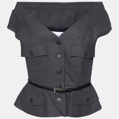 Pre-owned Dior Dark Grey Wool Belted Skirt Suit L