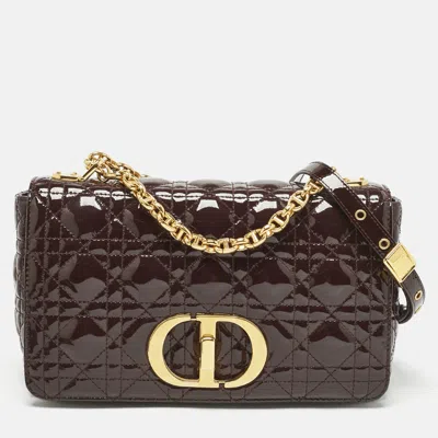 Pre-owned Dior Dark Purple Cannage Patent Leather Medium Caro Shoulder Bag