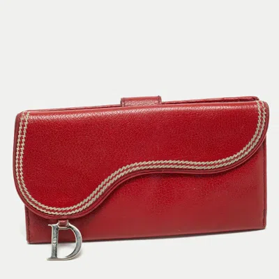 Pre-owned Dior Dark Red Leather Saddle Long Wallet