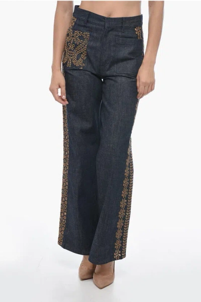 Dior Dark Wash Palazzo Denims With Embroideries 28cm