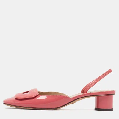 Pre-owned Dior Day Size 37 Fuchsia Leather Block Heel Slingback Pumps In Pink