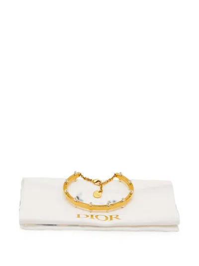 Pre-owned Dior D-boom Faux Pearl Bracelet In Gold