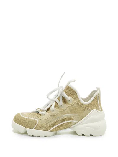 Pre-owned Dior D-connect Knit Sneakers In Gold