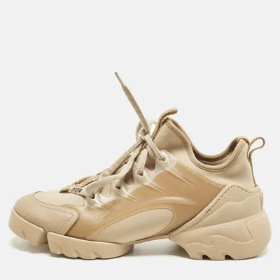 Pre-owned Dior D-connect Size 36 Beige Neoprene And Pvc Lace Up Sneakers In Sand