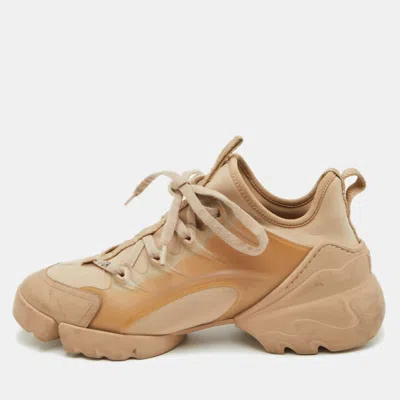 Pre-owned Dior D-connect Size 37 Beige Neoprene And Rubber Low Top Sneakers In Sand