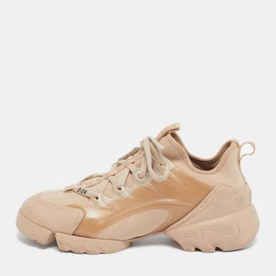 Pre-owned Dior D-connect Size 38.5 Beige Neoprene And Pvc Low Top Sneakers In Sand