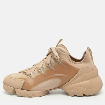 Pre-owned Dior D-connect Size 38.5 Beige Neoprene And Rubber Low Top Sneakers