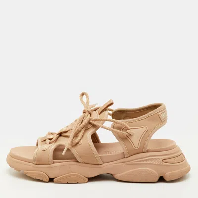 Pre-owned Dior D-connect Size 40 Beige Neoprene And Rubber Ankle Strap Flat Sandals