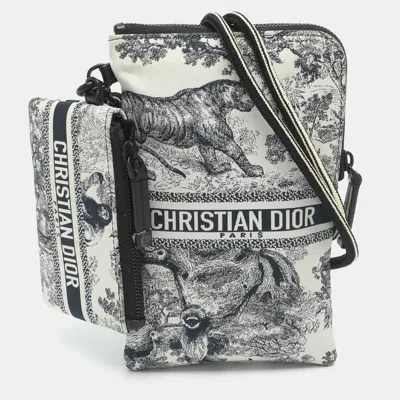 Pre-owned Dior De Jouy White/blue Technical Fabric Multifunction Pouch