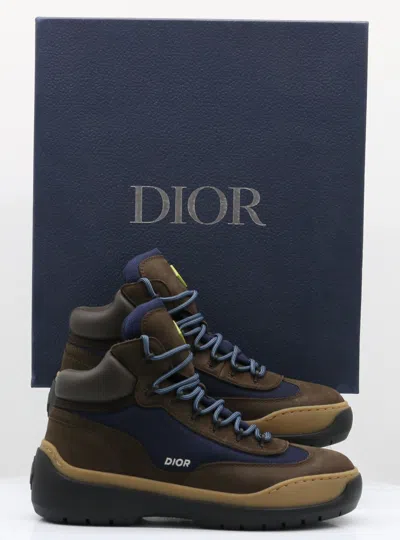 Pre-owned Dior Dean Mens Half Canvas Leather Hiking Boot Uk 6 Eu 40 Brown Navy Rrp £990 Ja In Brown, Navy