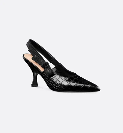 Dior Pointed Toe Slingback Pumps Crocodile Texture In Black