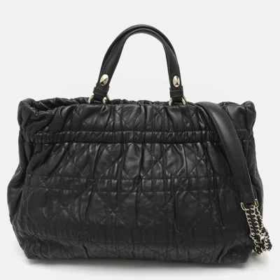 Pre-owned Dior Delices Gaufre Black Leather Tote