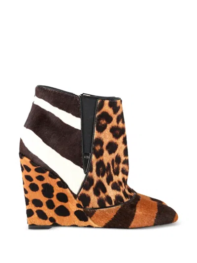 Pre-owned Dior Delta Animal-print Wedge Ankle Boots In Neutral