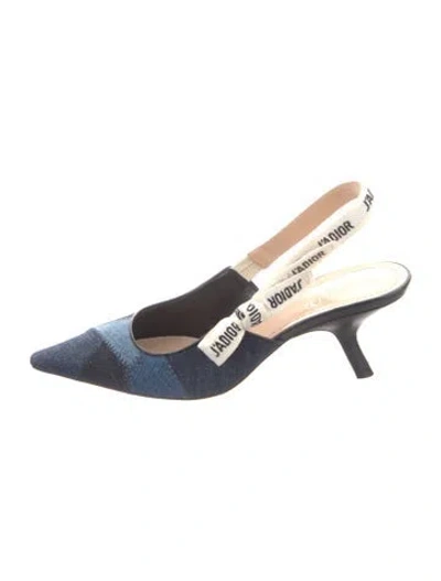 Pre-owned Dior Denim Colorblock Pattern Slingback Pumps In Blue