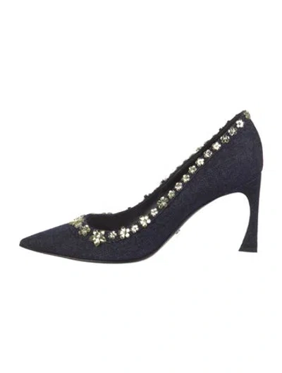 Pre-owned Dior Denim Crystal Embellishments Pumps In Blue