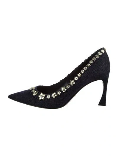 Pre-owned Dior Denim Crystal Embellishments Pumps In Blue