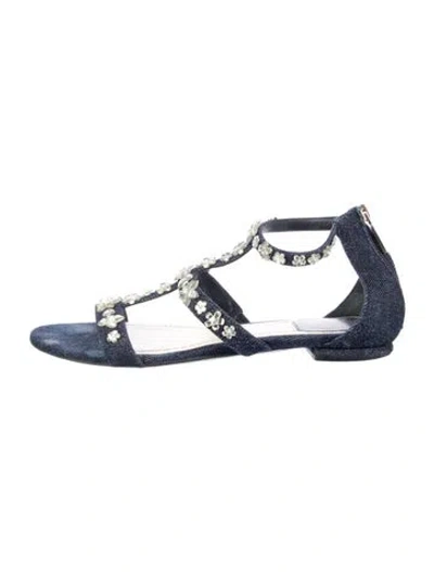 Pre-owned Dior Denim Crystal Embellishments Sandals In Blue