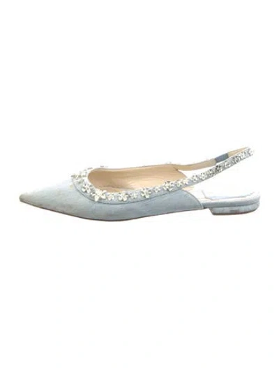 Pre-owned Dior Denim Crystal Embellishments Slingback Flats In Blue