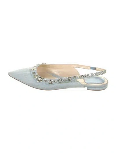 Pre-owned Dior Denim Crystal Embellishments Slingback Flats In Blue